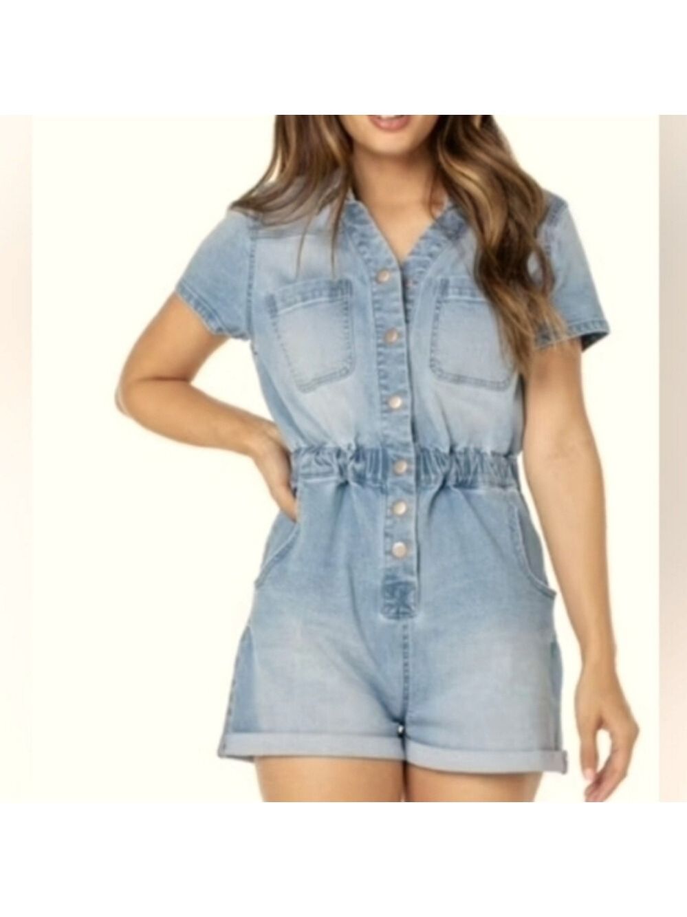 CELEBRITY PINK DENIM SHORTS ROMPER SIZE 11-13 EUC - Picture 1 of 5